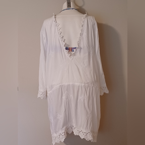 Gauzy White Embroidered Lace Trimmed Cover Up - Picture 5 of 7